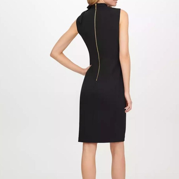 Calvin Klein Black Midi Pencil Dress Sleeveless With Bow Size 8 - Picture 3 of 12